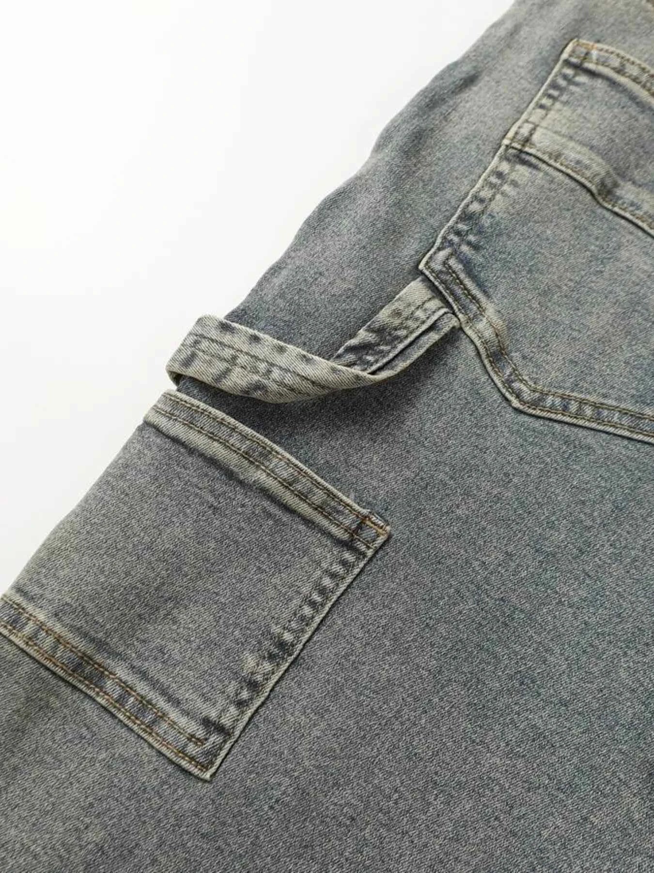 Men's High Waist Straight Leg Cargo Jeans